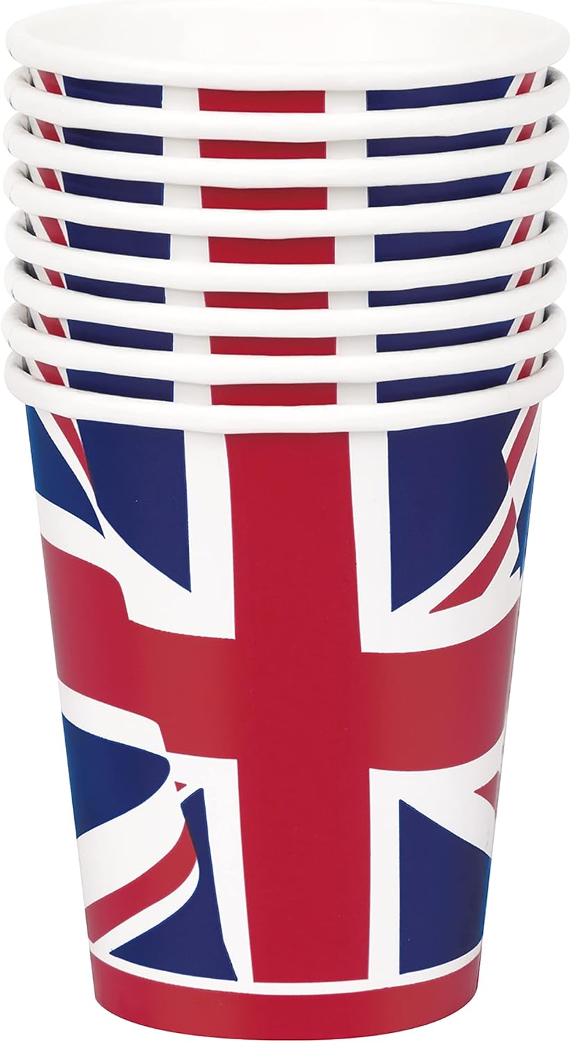 Pack of 8 Union Jack 9oz Paper Cups