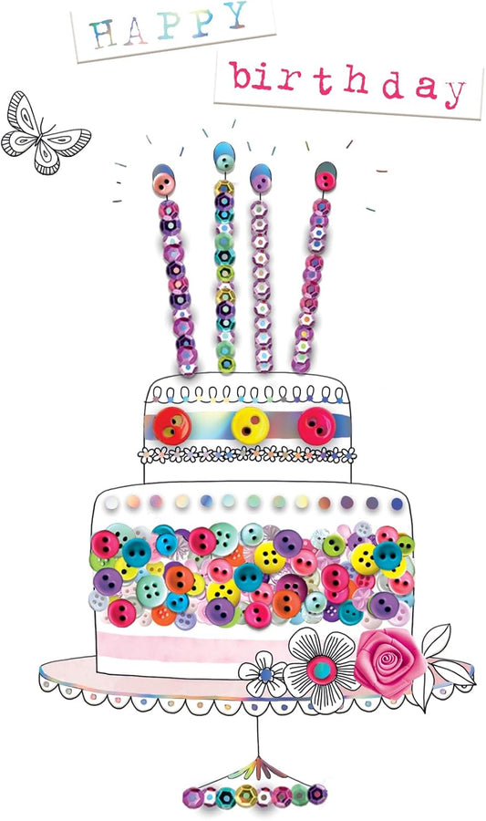 Cake Hand-Finished Buttons Embellished Birthday Card For Her