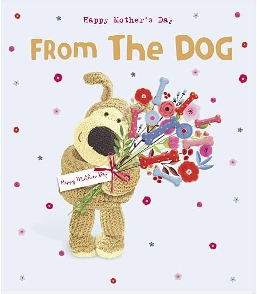 Boofle Holding Bunch Of Flowers And Bones From Dog Mother's Day Card