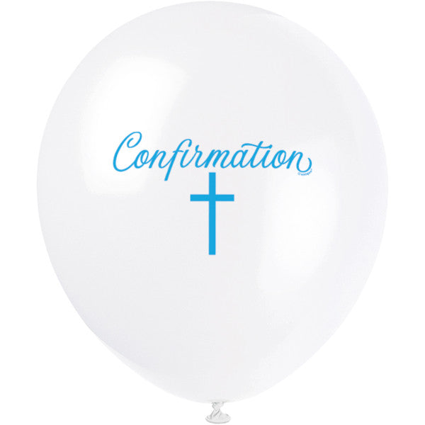 Pack of 8 Fancy Blue Cross Confirmation 12" Latex Balloons