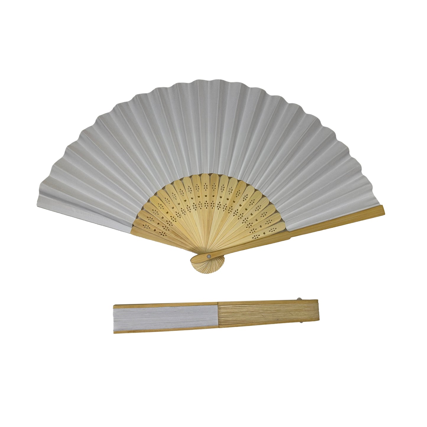 Pack of 500 White Paper Foldable Hand Held Bamboo Wooden Fans by Parev