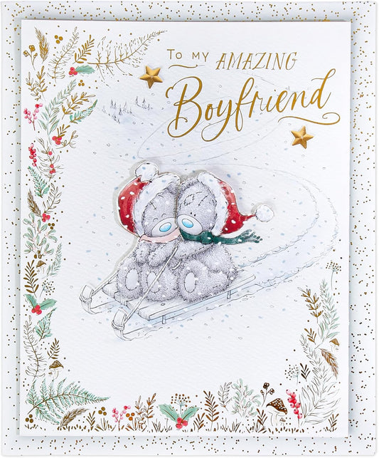 Bears On Sledge Boyfriend Luxury Boxed Handmade Christmas Card