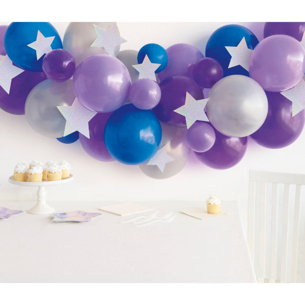 Assorted Lavender, Purple, Royal Blue, & Silver Balloon Arch Kit and Diecut Stars