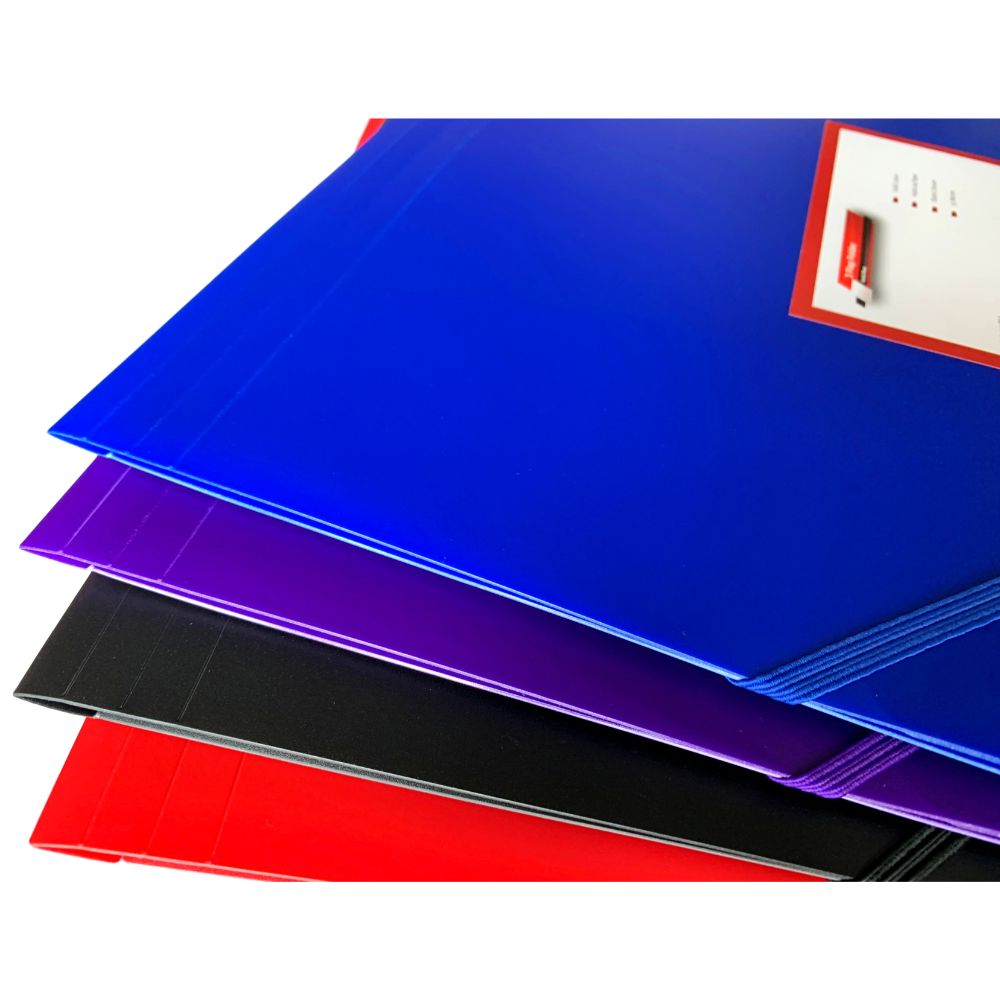 Pack of 12 A4 Assorted Colour 3 Flap Folders with Elasticated Closure