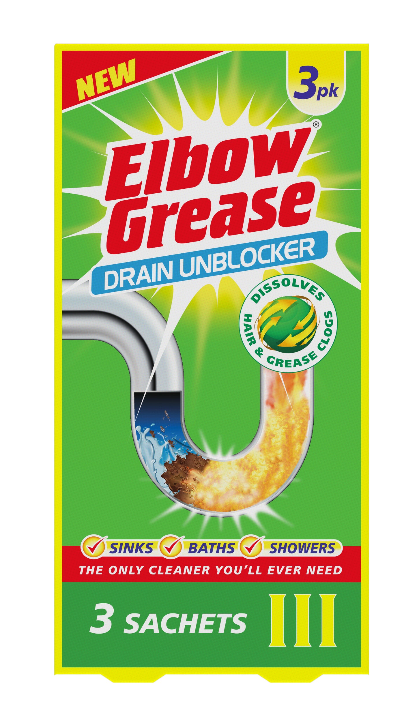 Pack of 3 Elbow Grease Drain Unblocker Sachets 25g