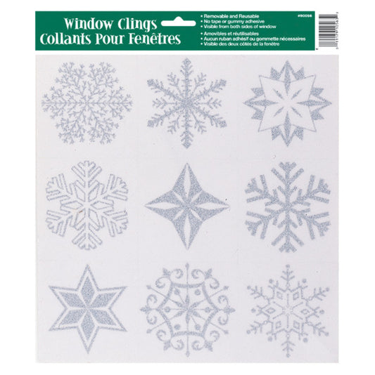 Silver Glitter Christmas Snowflakes Window Clings Sheet