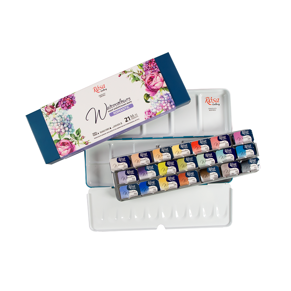 Pack of 21 Romantic Assorted Watercolours Paints by Rosa Gallery