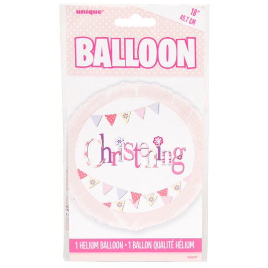 Pink Bunting Christening Round Foil Balloon 18"