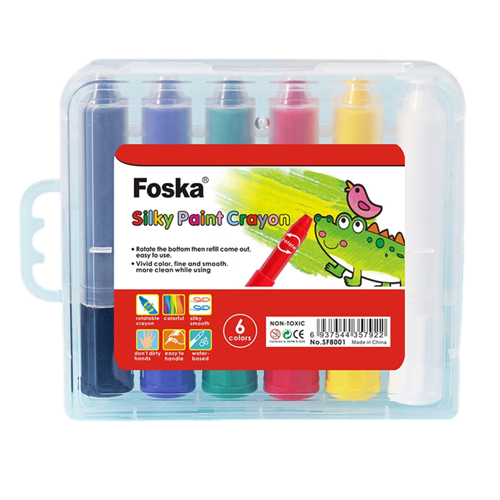 Pack of 6 Assorted Colour Silky Paint Crayons