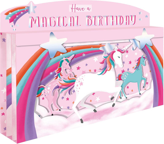 Spectacular 3D Unicorn & Rainbows Magical Birthday Card