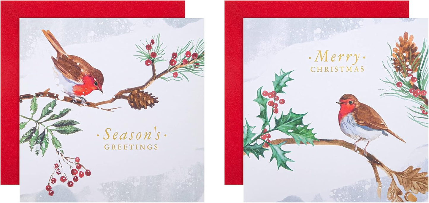 Traditional Robin Designs Pack of 16 Charity Christmas Card