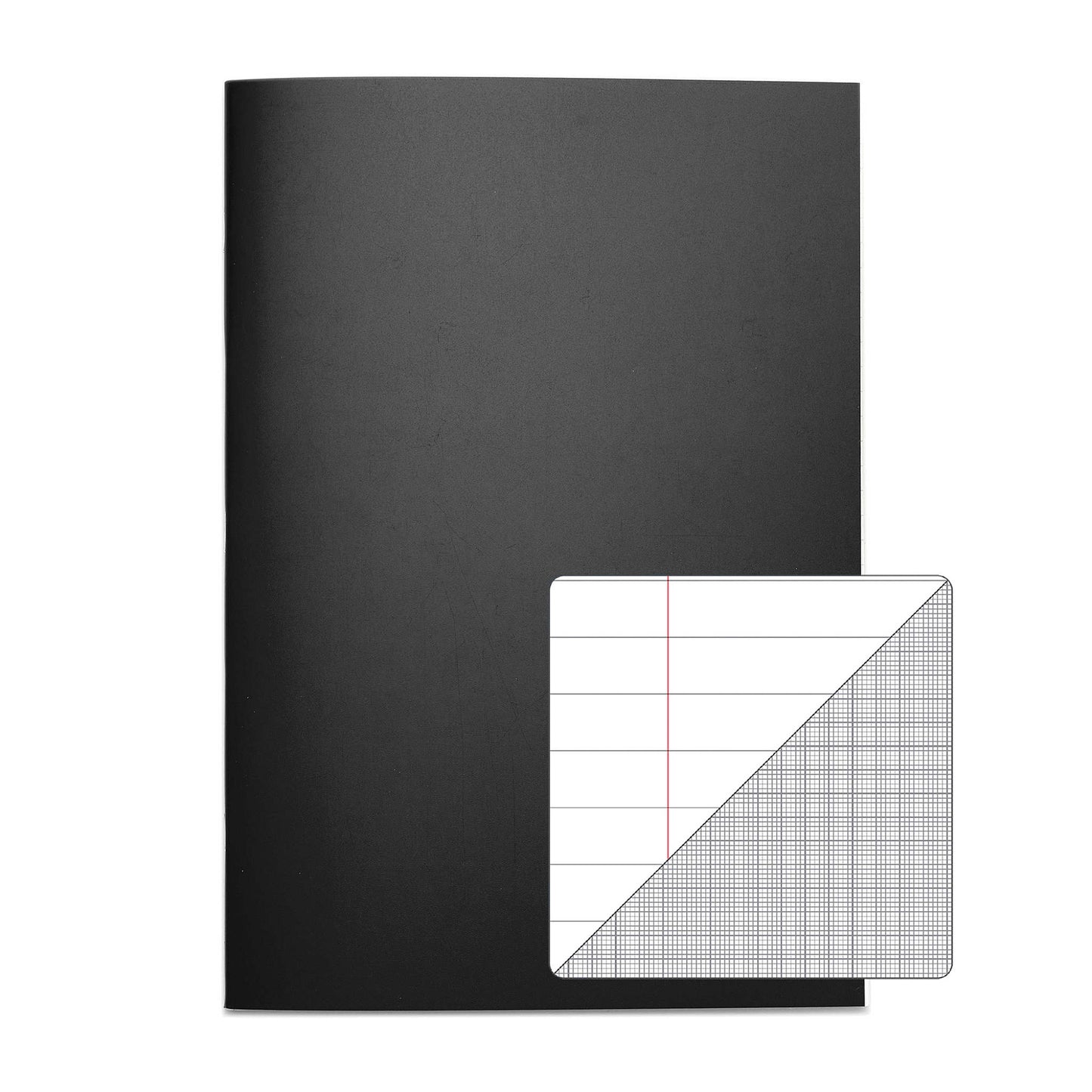 Rhino A4 64 Page Black 8mm Lined with Margin and 10mm Graph Ruling Reverse Exercise Book