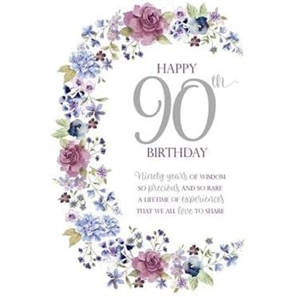 Watercoloured Floral Design 90th Milestone Birthday Card