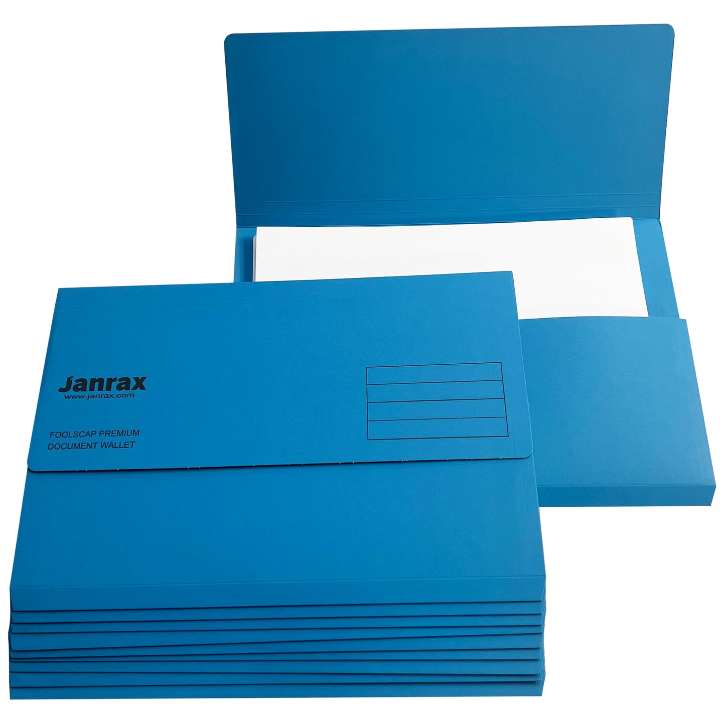 Pack of 100 Blue Card Premium Foolscap Document Wallets