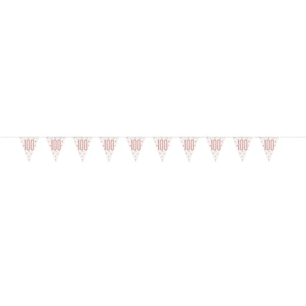 9ft Birthday Rose Gold Glitz Number 100 Prism Pennant Banner