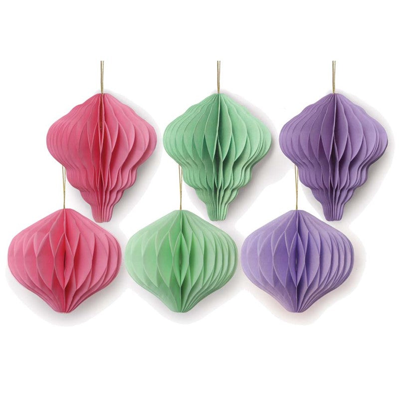 Pack of 6 Bright Assorted Honeycomb Paper Christmas Baubles Decorations