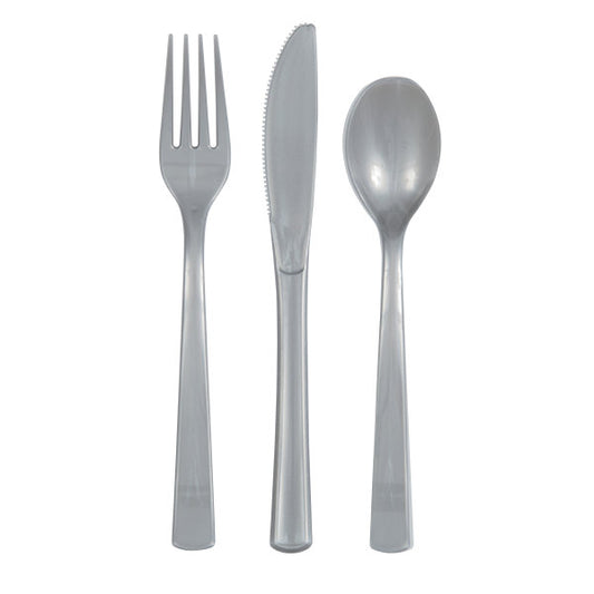 Pack of 18 Silver Solid Assorted Plastic Cutlery