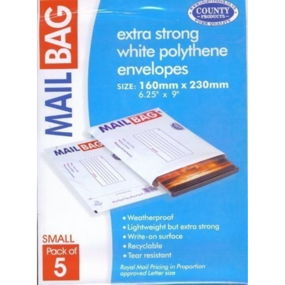 Pack of 5 Extra Strong Small Mail Bags 160x230mm