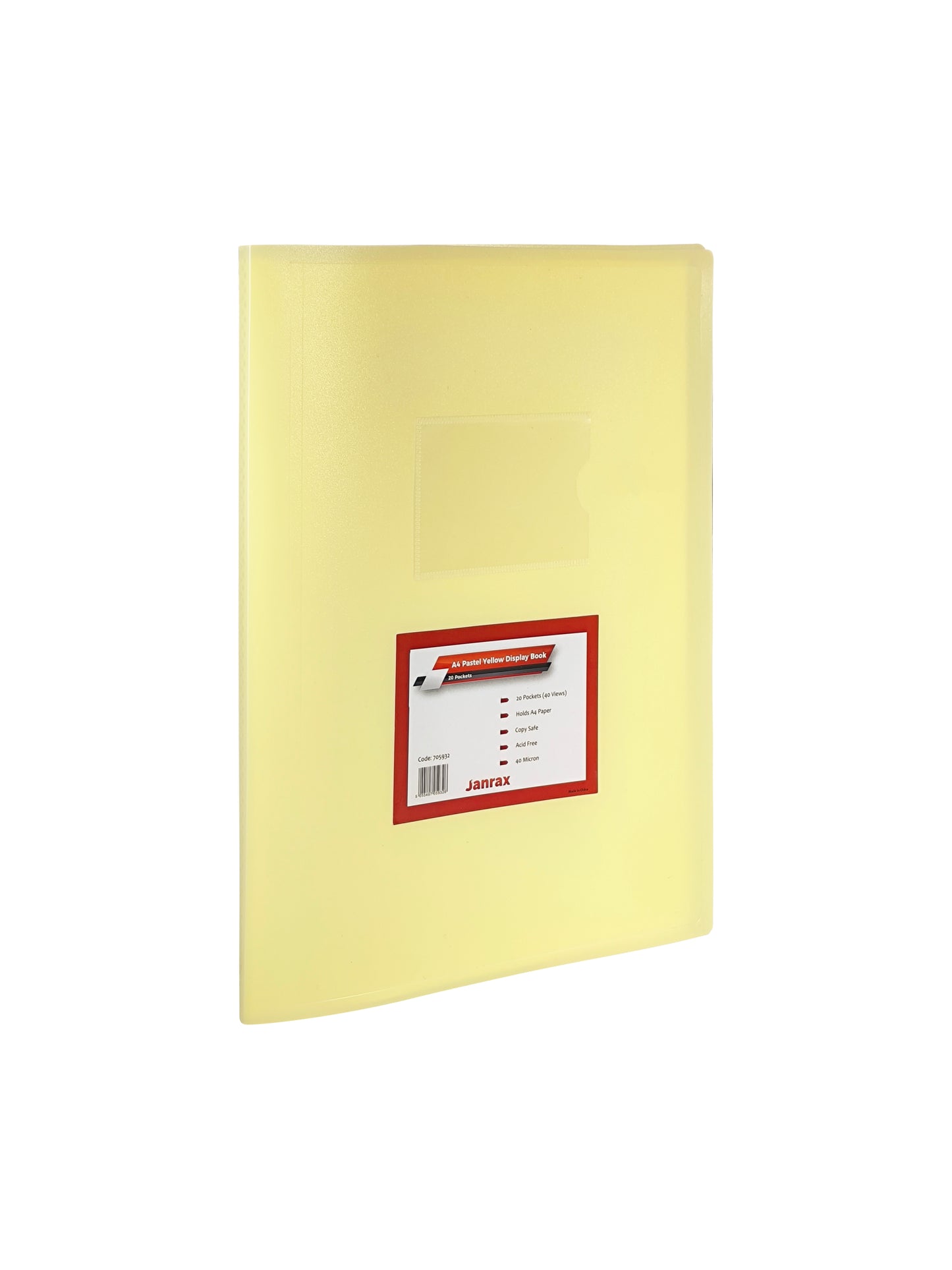 Pack of 6 A4 Pastel Yellow Coloured Flexicover 20 Pocket Display Books with Card Pocket