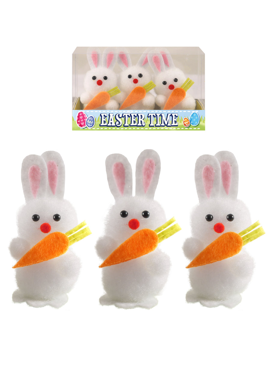 Pack of 3 Easter Bunnies White With carrot 6cm