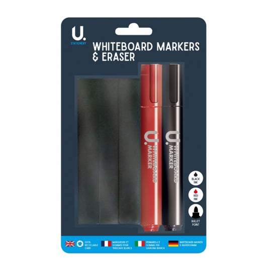 Set of 2 Whiteboard Markers & an Eraser