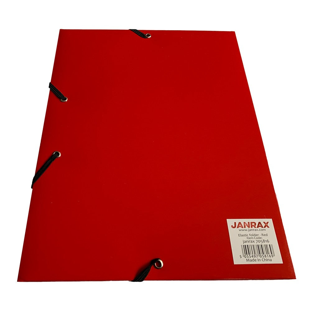 Janrax A4 Red Laminated Card 3 Flap Folder with Elastic Closure