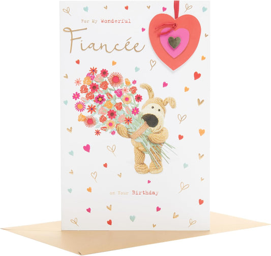 Boofle with Bouquet Fiancée Birthday Card