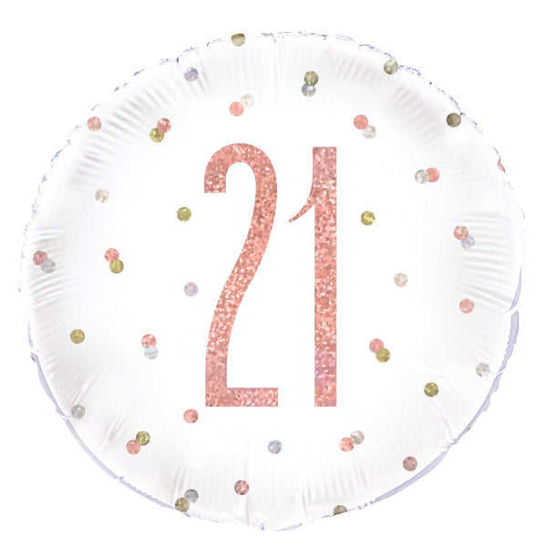 Birthday Rose Gold Glitz Number 21 Round Foil Balloon 18"