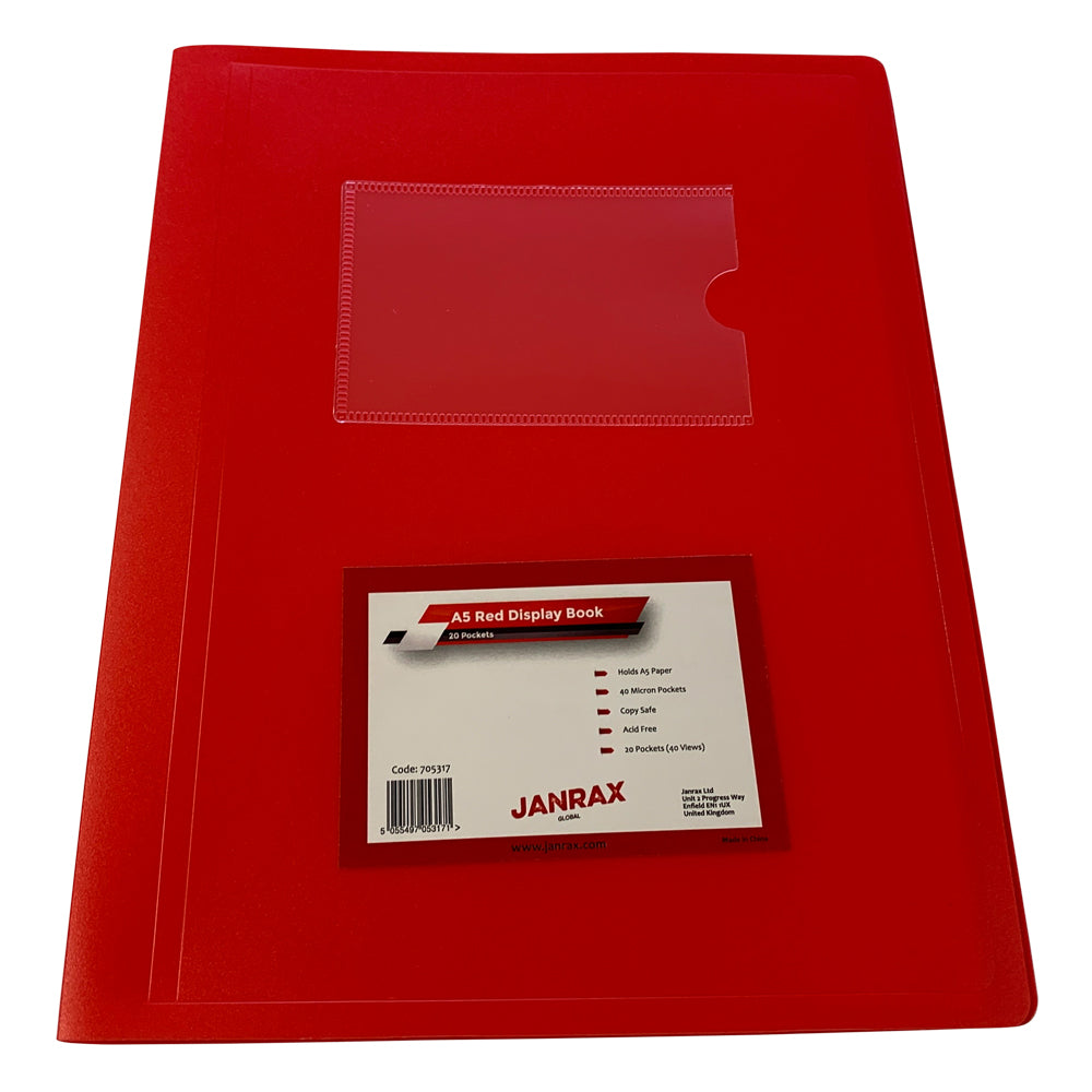 A5 Red Flexible Cover 20 Pocket Display Book