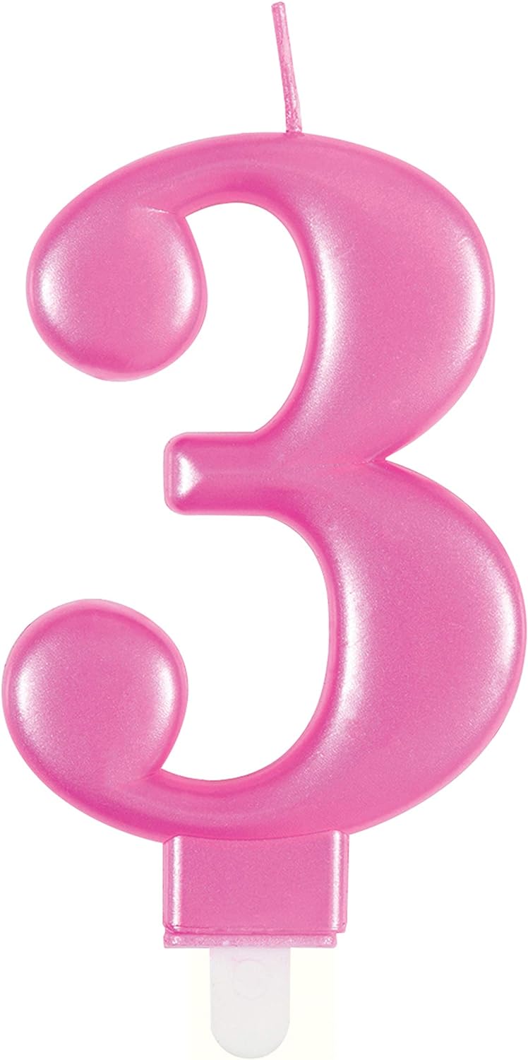 Metallic Pink Number 3 Birthday Candle