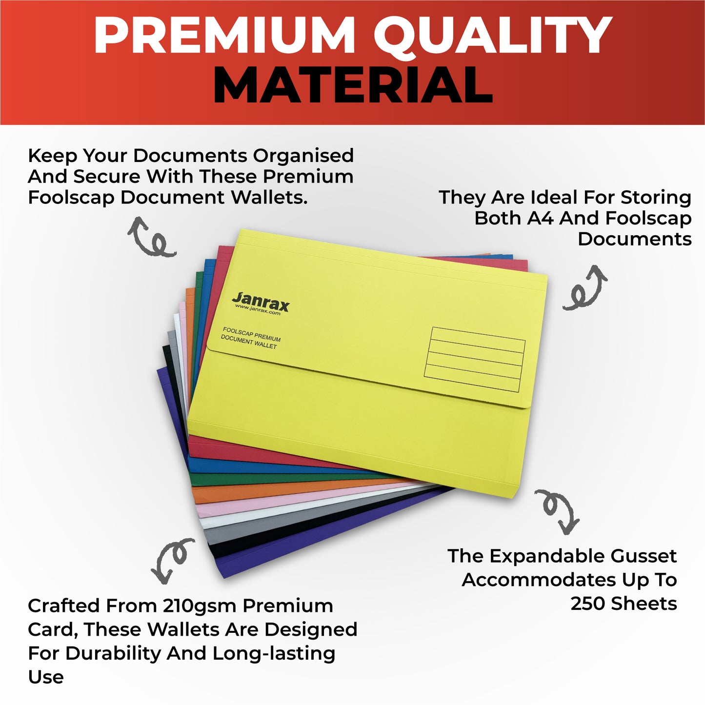 Pack of 100 Red Card Premium Foolscap Document Wallets