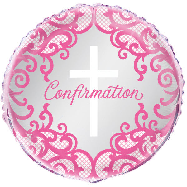 Fancy Pink Cross Confirmation Round Foil Balloon 18"