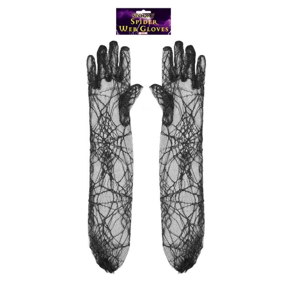 Halloween Spiders Web Black Adult Gloves 53cm