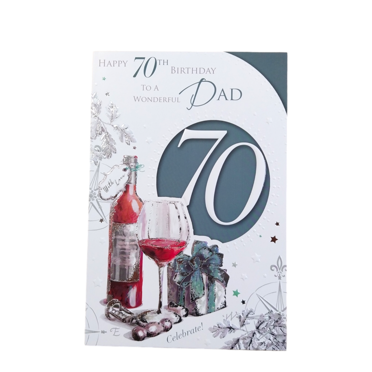 Happy 70th Birthday To Wonderful Dad Wine Bottle Design Celebrity Style Card