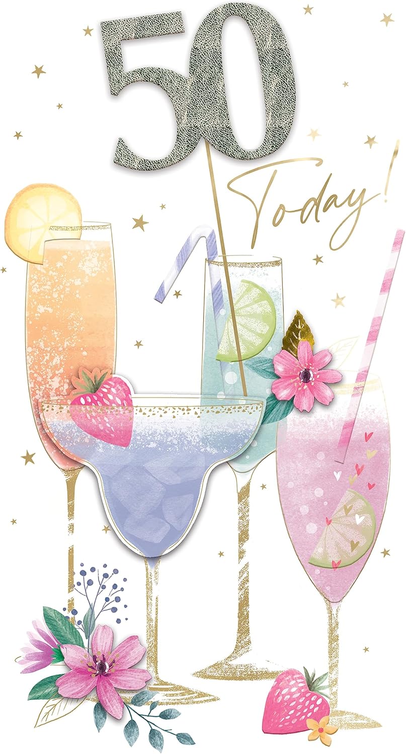 Embellished Cocktail Drinks Female 50th Birthday Card