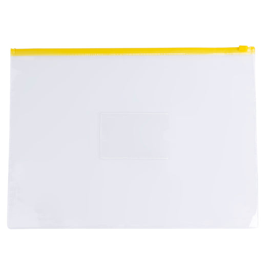 Pack of 12 A4 Clear Zippy Bags with Yellow Zip