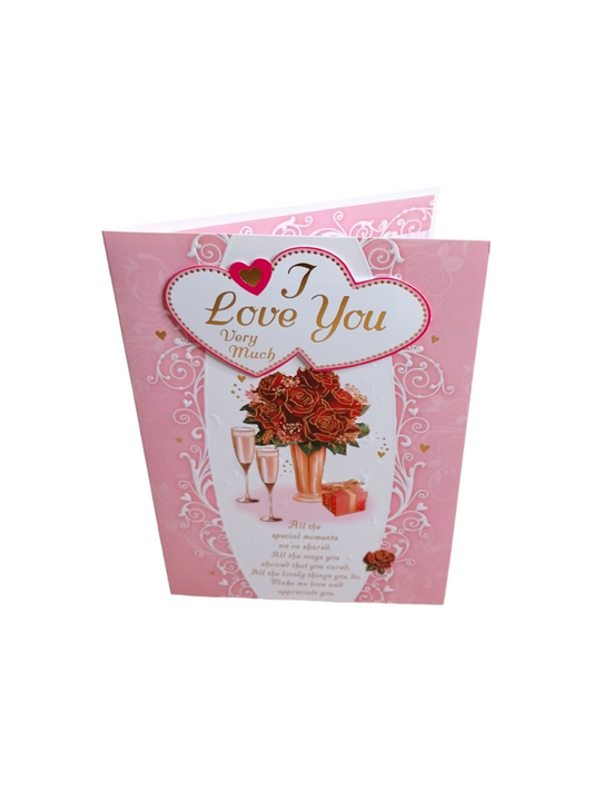 I love You Very Much Rose Flower Pot Design Open Greeting Card