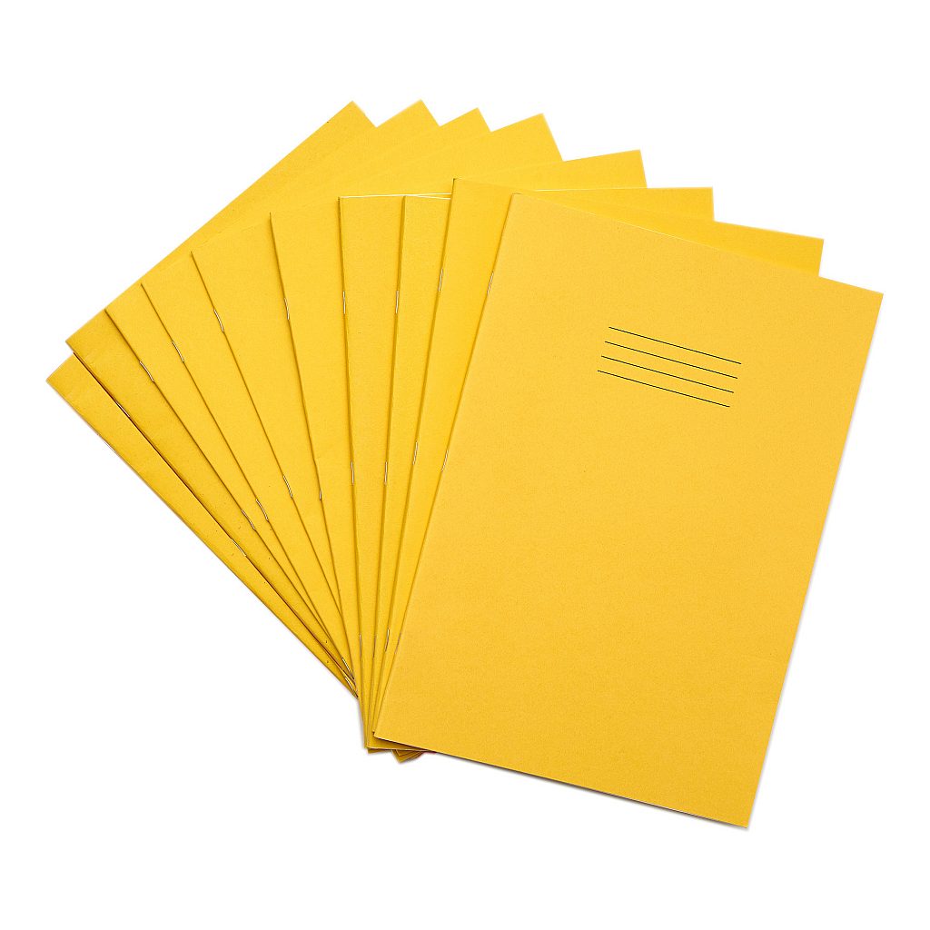 Pack of 10 Rhino A4 48 Page Yellow with Cream Tinted Paper 8mm Lined with Margin Exercise Books