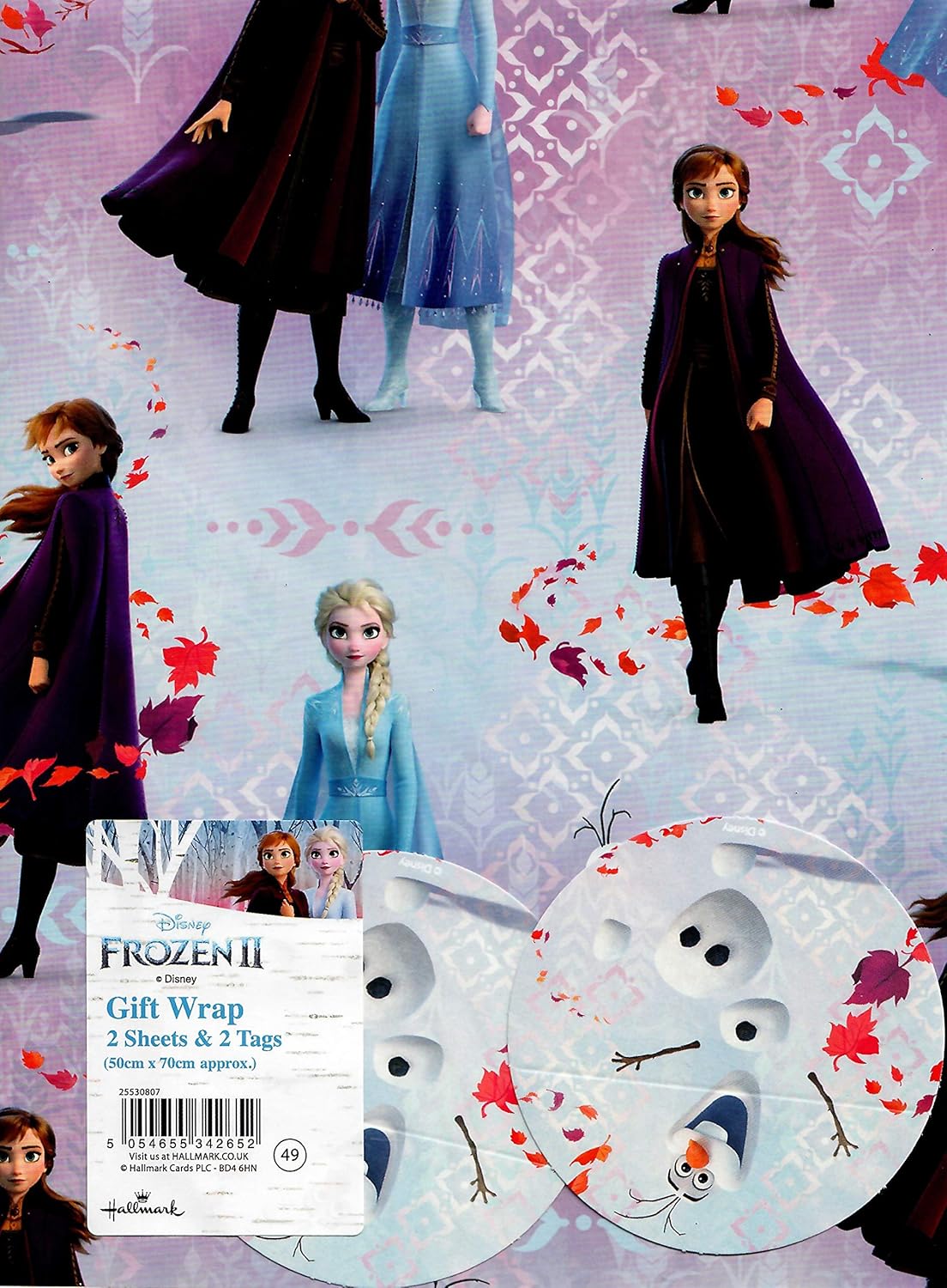 Frozen 2 Disney Gift Wrap Sheets 2 Sheets 2 Tags