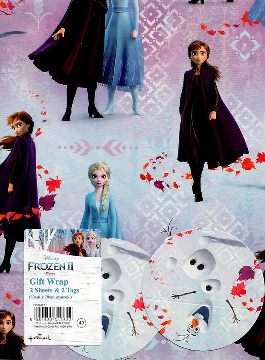 Frozen 2 Disney Gift Wrap Sheets 2 Sheets 2 Tags