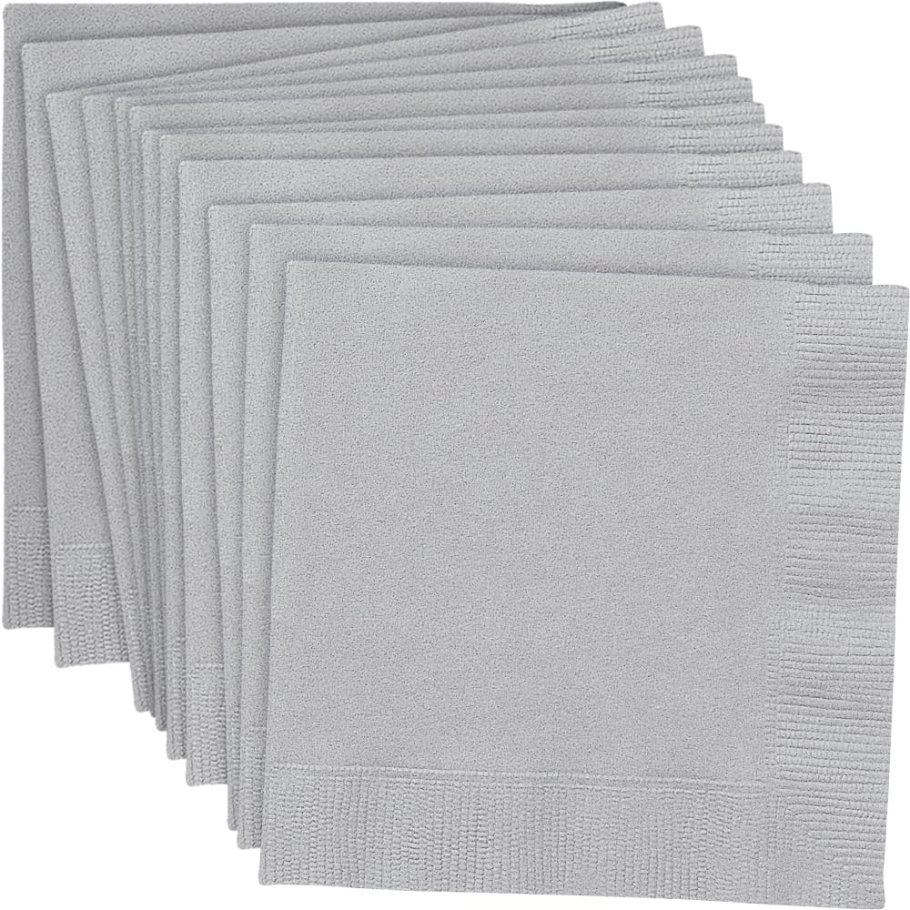 Pack of 20 Silver Solid Beverage Napkins