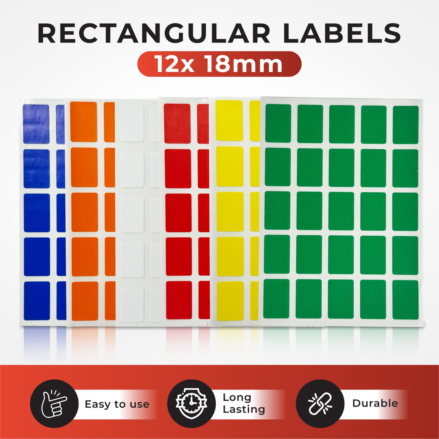 Pack of 1250 Red 12x18mm Rectangular Labels - Adhesive Stickers