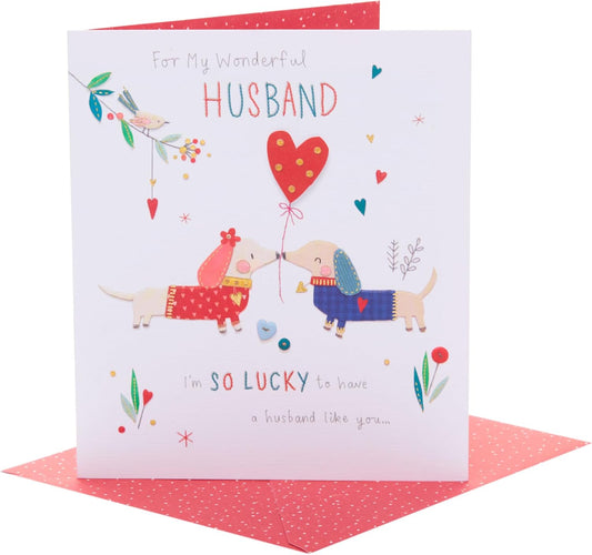 Lovely Dogs Design 3D Finish Husband Valentine's Day Card