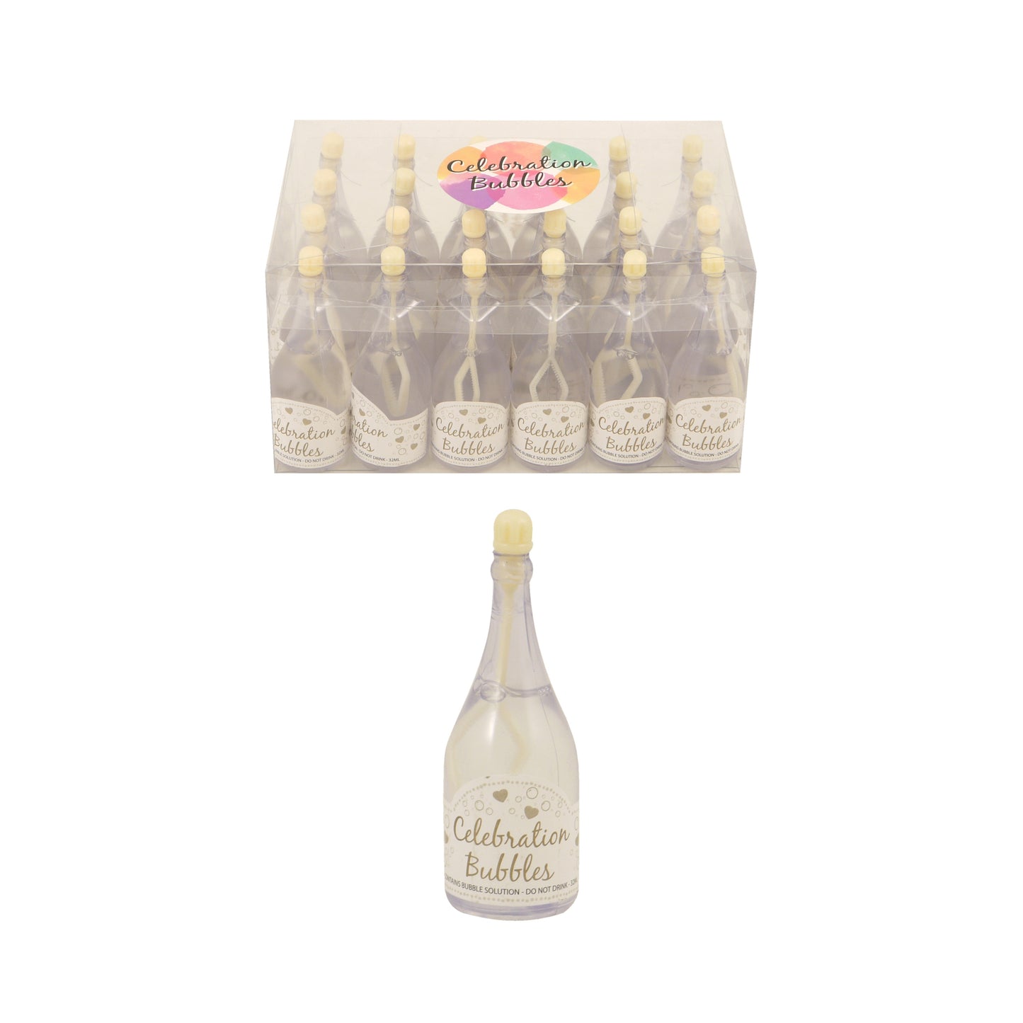 Pack of 24 Clear Bottle Bubbles with Cream Wand