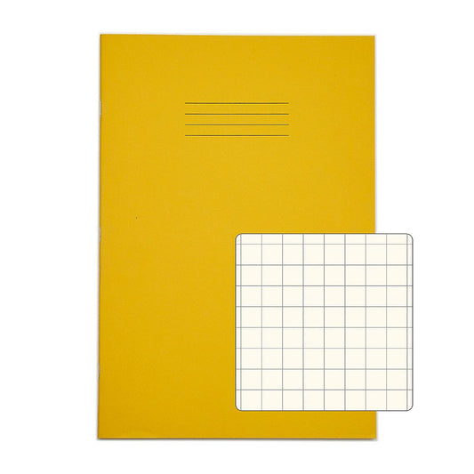 Pack of 10 Rhino A4 48 Page Yellow with Cream Tinted Paper 10mm Squared Exercise Books