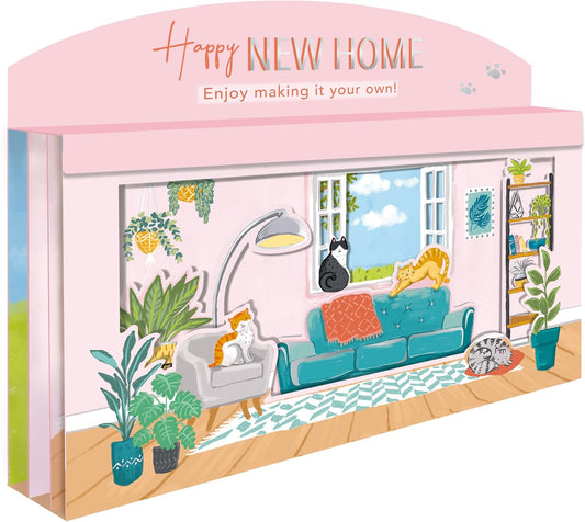 Spectacular 3D Happy Cats New Home Celebration Card