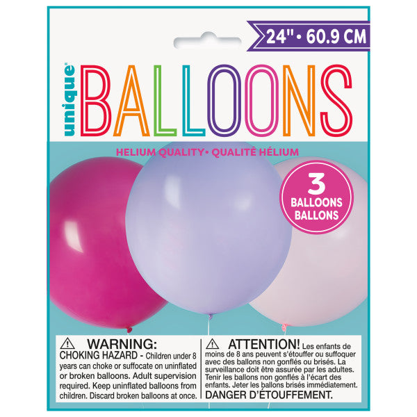 Pack of 3 24" Pink & Purple Giant Latex Balloons