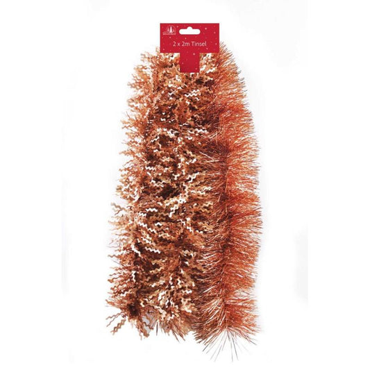 Pack of 2 2m Fine Cut And Matt Zig Zag Copper Christmas Tinsel