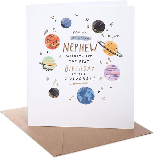 Universe Planets Design Nephew Birthday Card