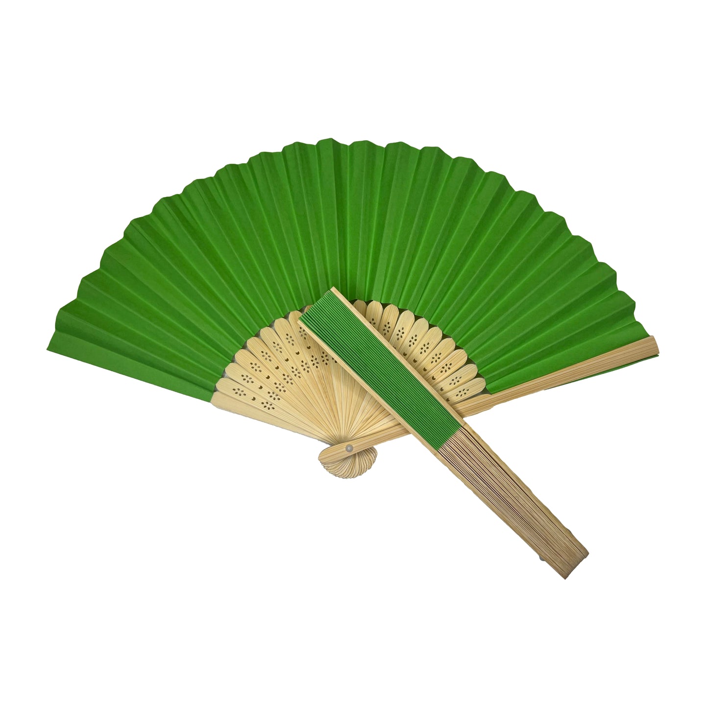 Pack of 500 Green Paper Foldable Hand Held Bamboo Wooden Fans by Parev